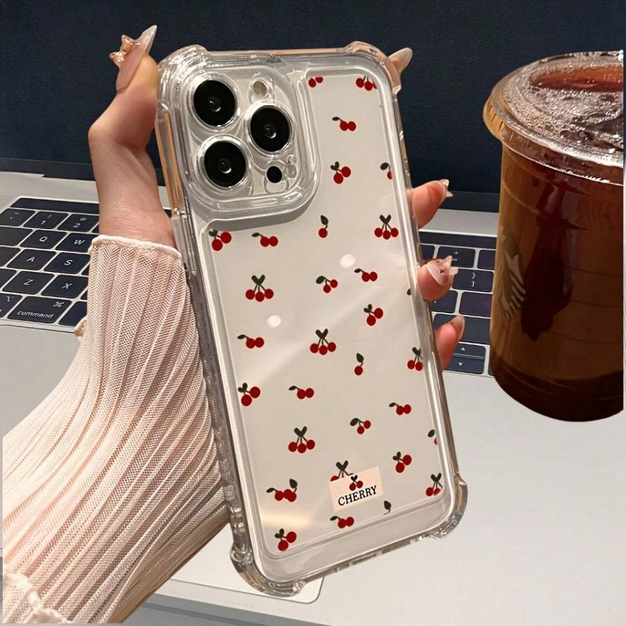 Funda Mate Antigolpes con Diseño de Cerezas para iPhone