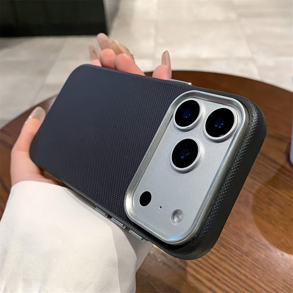 Funda Premium Tejida Tipo Cuero con Marco Metálico para iPhone