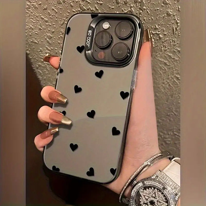 Funda Negra con Diseño de Corazones para iPhone