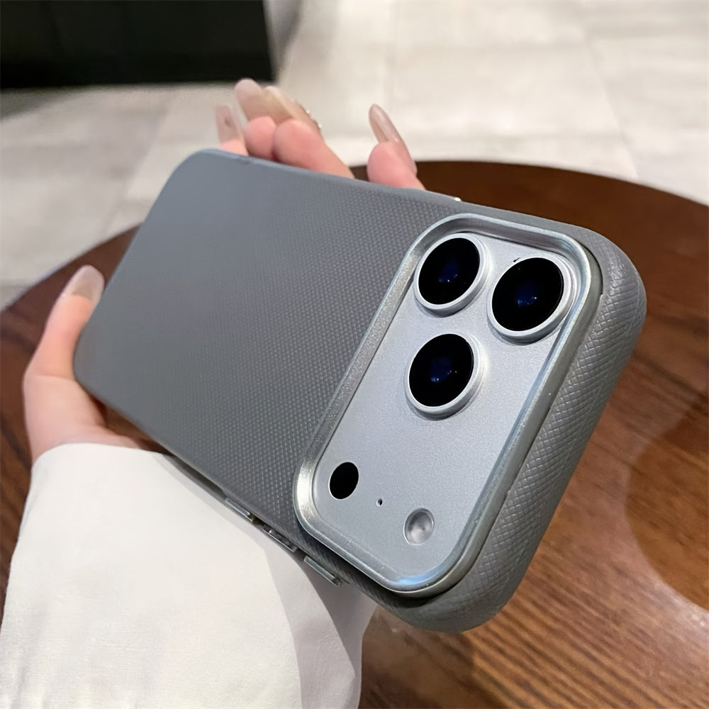 Funda Premium Tejida Tipo Cuero con Marco Metálico para iPhone