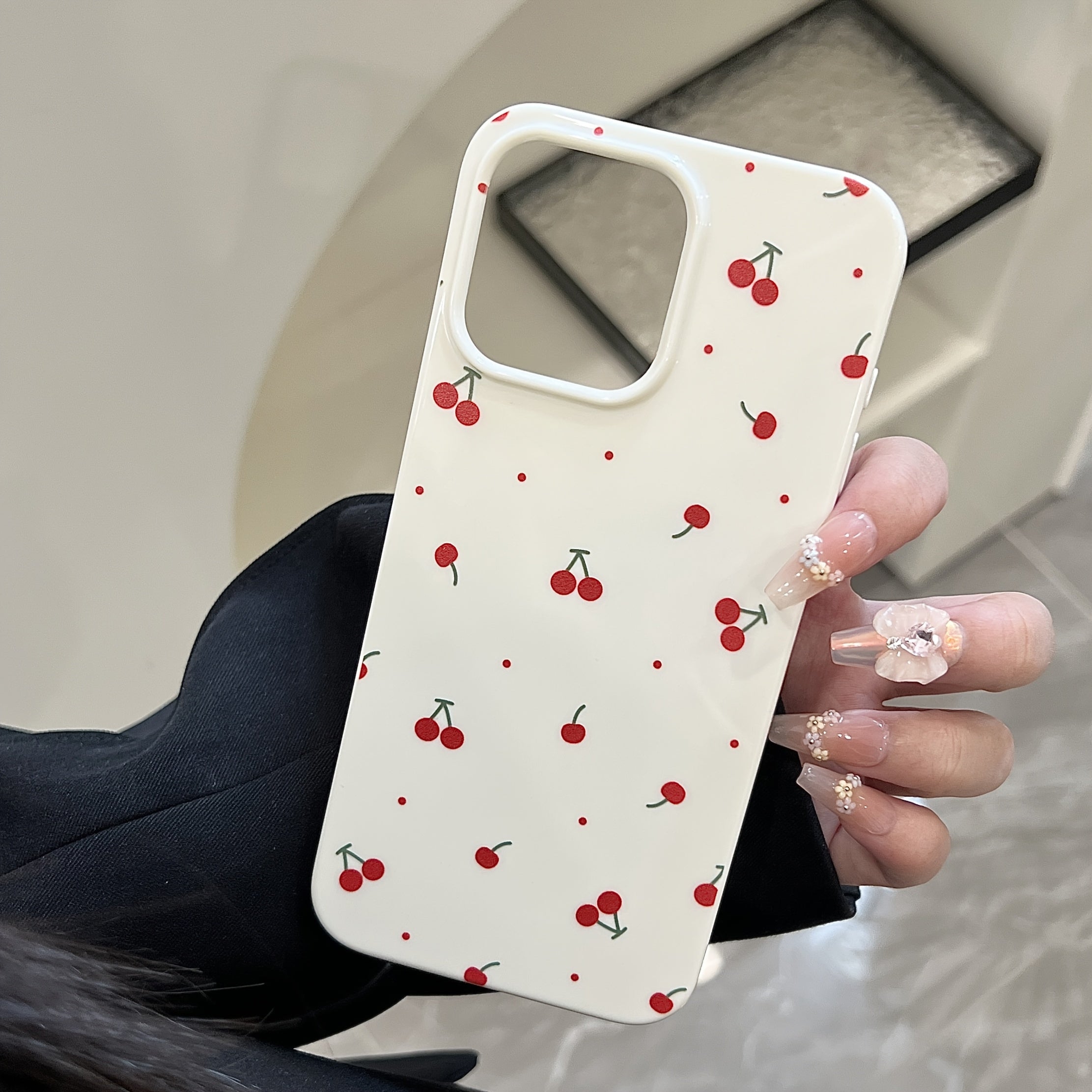 Funda Blanca con Cerezas y Lunares Antigolpes para iPhone