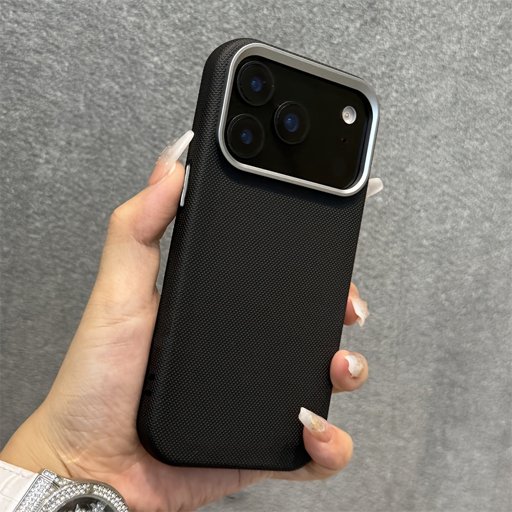 Funda Premium Tejida Tipo Cuero con Marco Metálico para iPhone