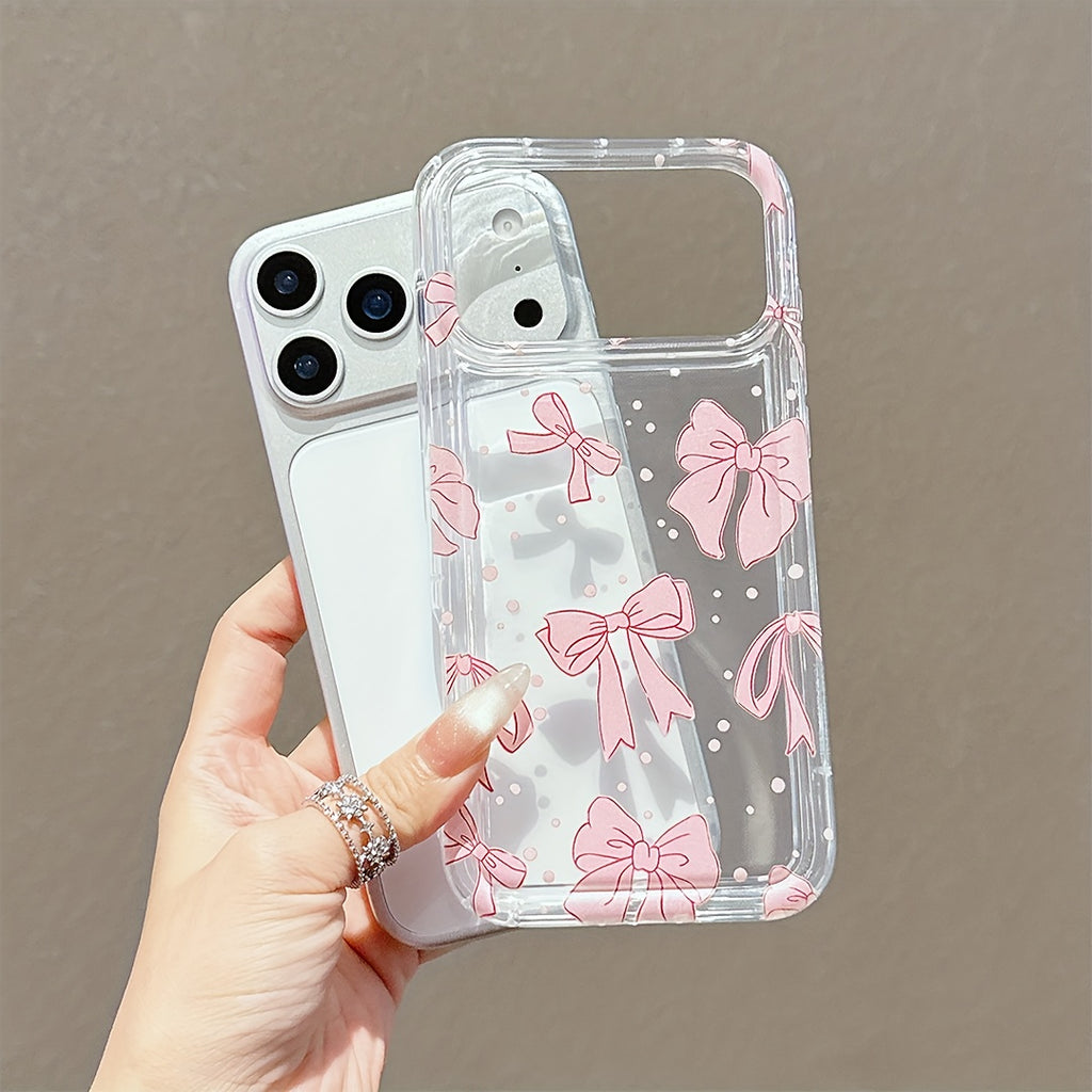 Funda Transparente Rosa con Lazo Antigolpes para iPhone