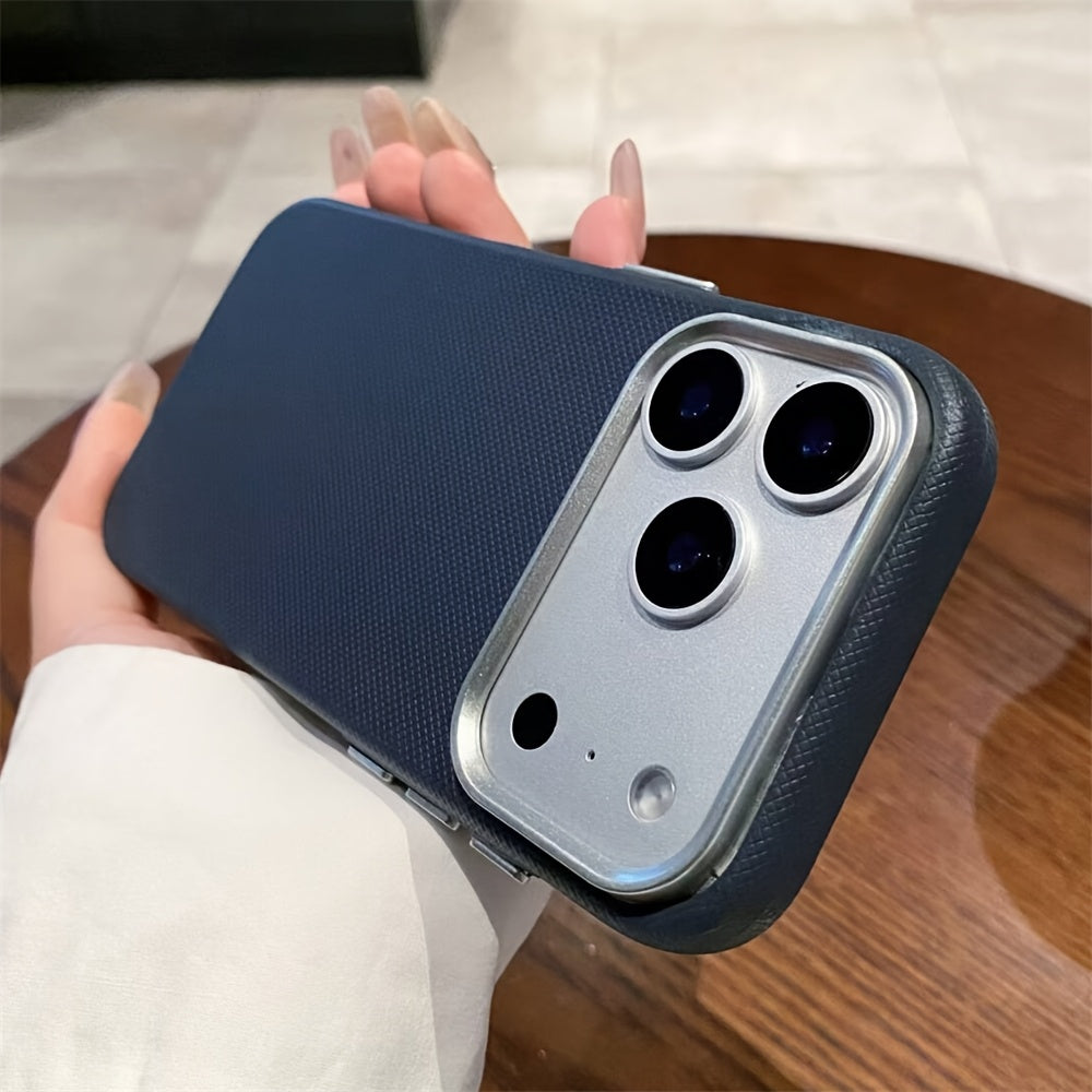 Funda Premium Tejida Tipo Cuero con Marco Metálico para iPhone