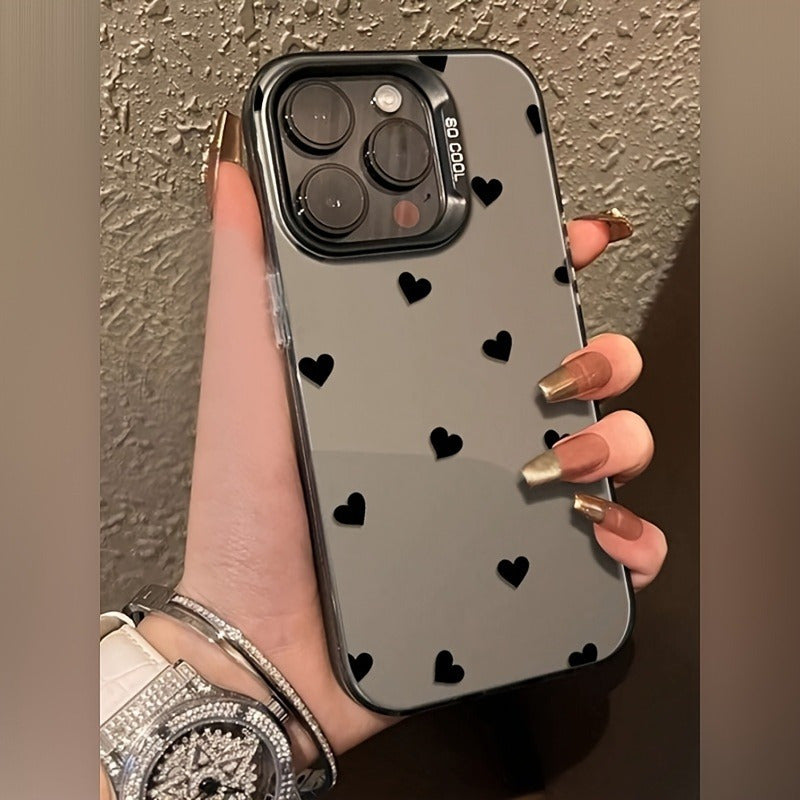 Funda Negra con Diseño de Corazones para iPhone