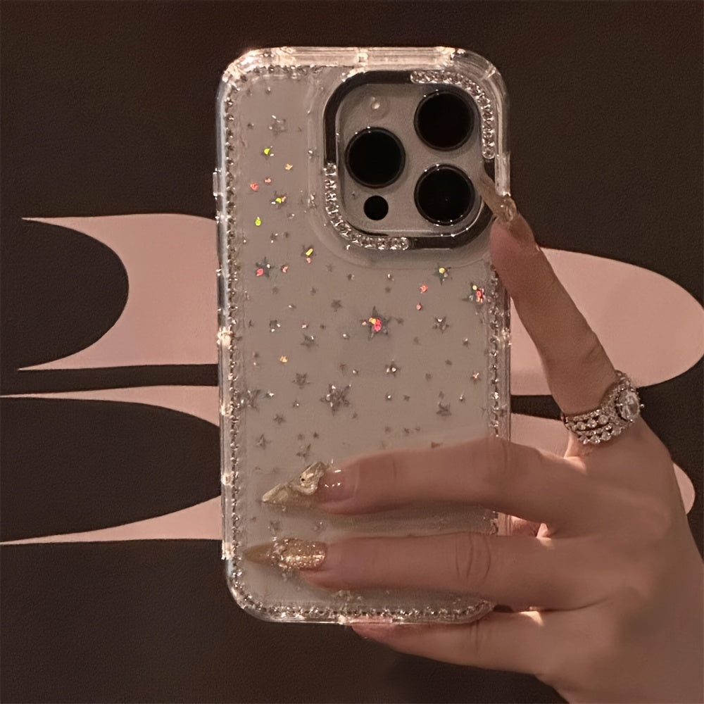 Funda Transparente con Diamantes y Estrellas Antigolpes para iPhone