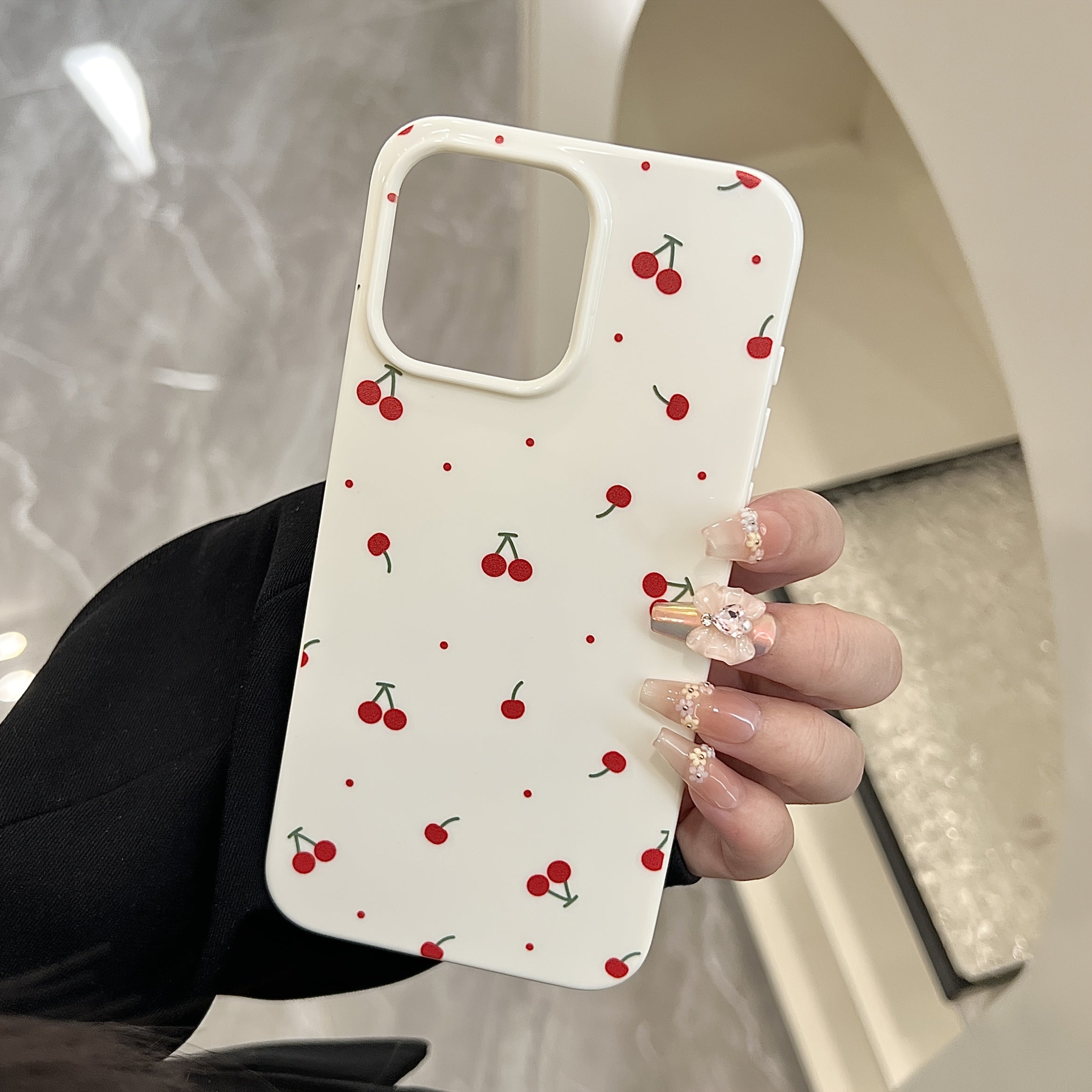 Funda Blanca con Cerezas y Lunares Antigolpes para iPhone