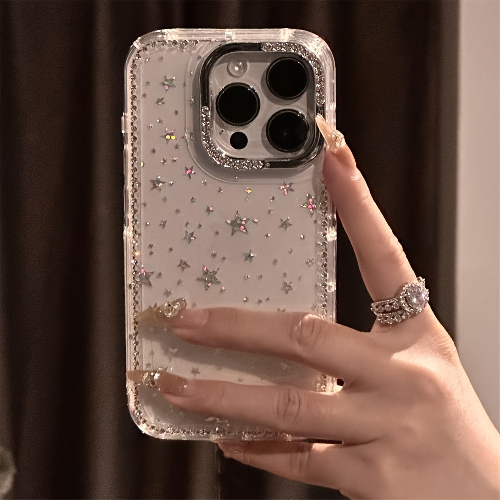Funda Transparente con Diamantes y Estrellas Antigolpes para iPhone