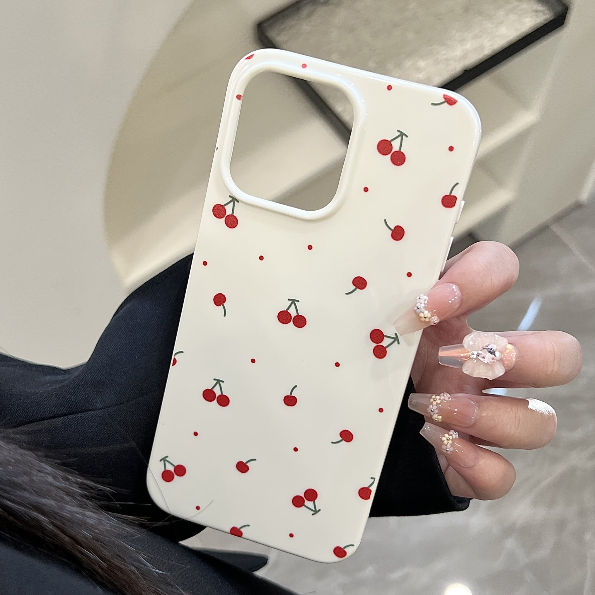 Funda Blanca con Cerezas y Lunares Antigolpes para iPhone