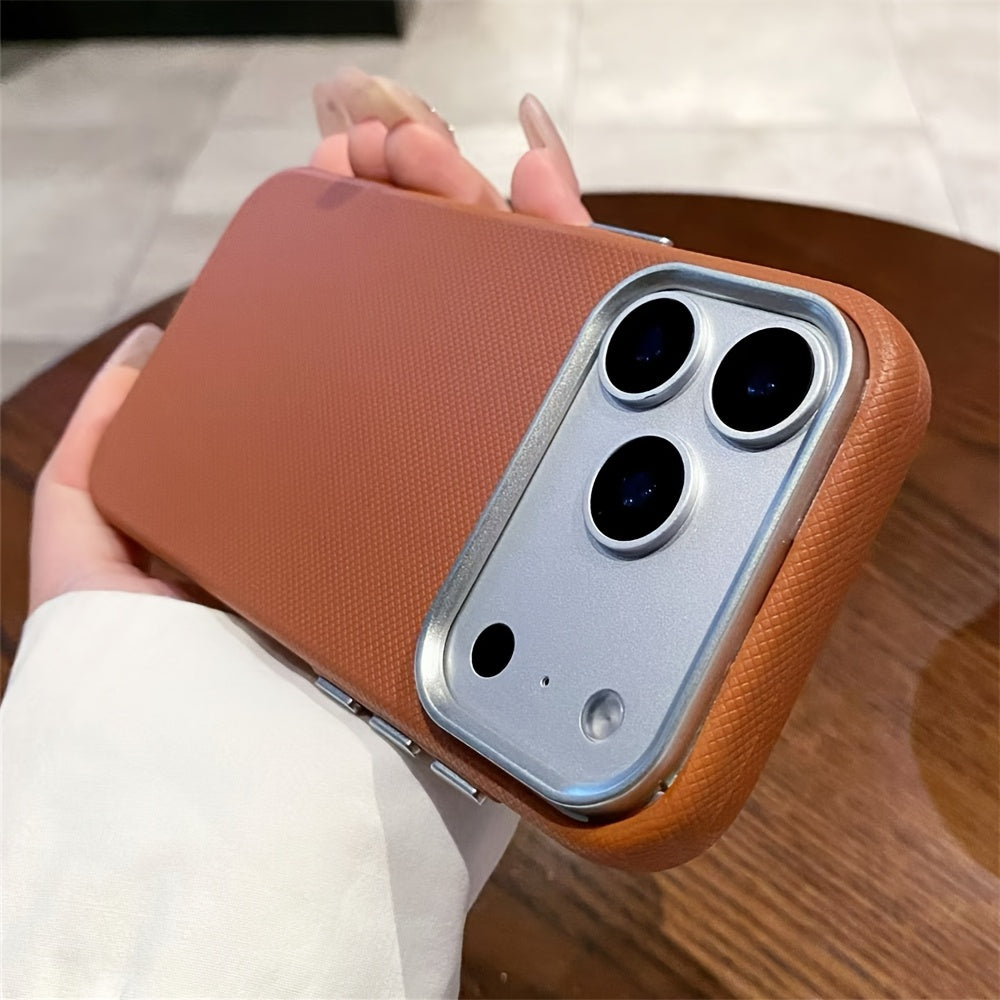 Funda Premium Tejida Tipo Cuero con Marco Metálico para iPhone